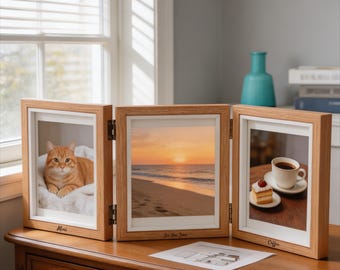 Personalized Multi-Panel Wooden Photo Frame Stand 2 to 5 Foldable Connected Frames Custom Engraved Tabletop Picture Frame Gift