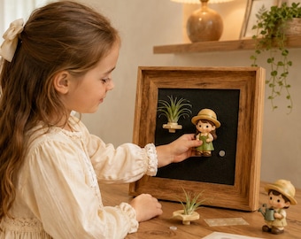 Custom Engraved Figurine Display Frame 6 Inch Square Wall Decor Resin Shadow Box with Acrylic Stand & Decorative PlantRingCollectibleDisplay