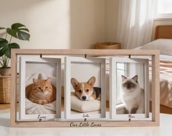 Personalized Rotating Photo Frame, Custom Engraved Flip Picture Frame, Multi Sided Wooden Photo Display, Family Memory Gift