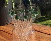 Handblown Glass Swizzle Stick Drink Stirs 8 inch Set of 14 by Ocean Beach Glass