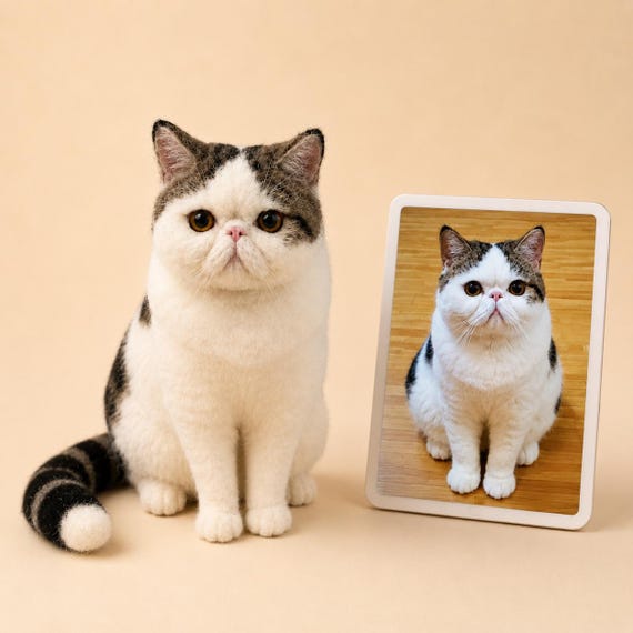 Custom Needle Felt Cat Sculpture,Personalized Cat Portrait,Stuffed Animals Plush,Pet Loss Memorial