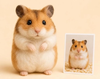 Needle Felted Syrian Hamster – Lifelike Wool Art Doll, Miniature Desk Decor (5-inch)