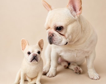 Scultura personalizzata di bulldog francese in feltro ad ago, ritratto di animale domestico in feltro di lana, regalo commemorativo personalizzato per animali domestici