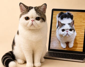 Custom Wool Felt Cat Sculpture, Realistic Pet Portrait Replica, Memorial Keepsake