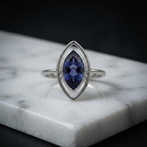 Blue Sapphire Ring Handmade 925 Sterling Silver Ring Marquise Blue Sapphire Gemstone Ring Minimalist Statement Ring Gift for Women