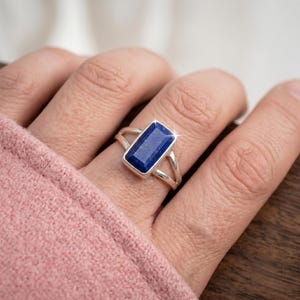 Lapis Lazuli Rectangle Ring Handmade 925 Sterling Silver Ring