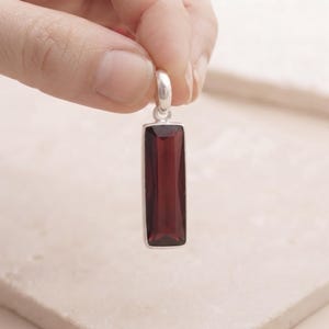 Garnet Baguette Pendant Handmade 925 Sterling Silver Garnet Necklace Pendant Rectangular Red Gemstone Pendant January Birthstone