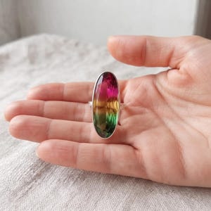 Watermelon Tourmaline Ring Gemstone Ring 925 Sterling Silver Statement Ring Handmade Boho Jewelry Gift
