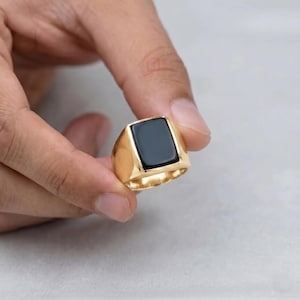 Black Onyx Ring Gold Plated Black Gemstone Statement Ring Minimalist Rectangle Ring Gold Ring for Women Bold Onyx Jewelry Gift for Her
