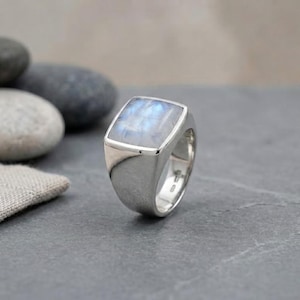 Rainbow Moonstone Square Ring Handmade 925 Sterling Silver Ring Natural Moonstone Statement Ring Cushion Cut Gemstone Ring Gift for Her