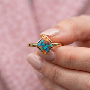 Oyster Copper Turquoise Ring Oyster Turquoise Ring Handmade 925 Sterling Silver Gold Plated Ring Boho Statement Ring