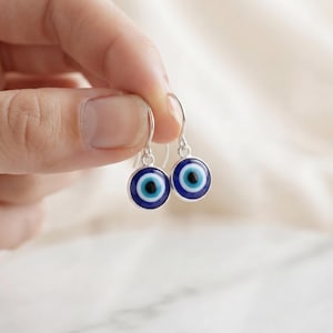 Evil Eye Drop Earrings 925 Sterling Silver Blue Evil Eye Dangle Earrings Handmade Jewelry