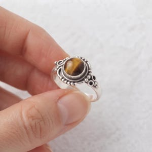 Tiger Eye Ring Round Tiger Eye Gemstone Ring 925 Sterling Silver Ring Brown Golden Gemstone Statement Ring Boho Jewelry Gift for Her