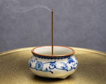 Niebiesko-biały ceramiczny kadzielnik, chiński trójnożny palnik kadzielniczy, antyczny porcelanowy stojak na aromaty, prezent do wystroju wnętrz w stylu zen