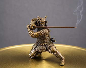 Brass Samurai Incense Holder, Japanese Warrior Statue, Ninja Armor Figurine, Zen Desk Decor, Samurai Gift for Him, Housewarming Gift