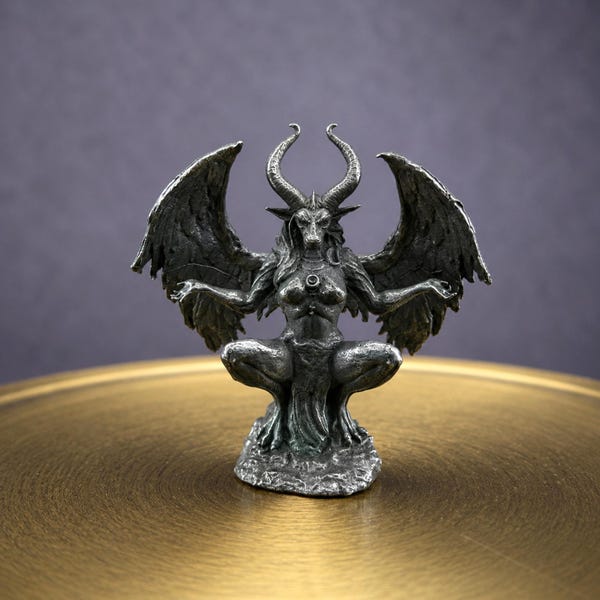 Gothic Baphomet Statue, Brass Occult Figurine, Dark Fantasy Desk Decor, Winged Demon Sculpture, Gothic Altar Ornament, Halloween Gift