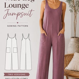 Wide Leg Lounge Jumpsuit Sewing Pattern PDF Women Jumpsuit Pattern XS to 7X Loose Fit Romper Pattern Plus Size Jumpsuit Pocket Jumpsuit