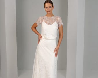 Ivory 3-Piece Convertible Wedding Dress Set | Satin Slip Detachable Lace Top & Skirt