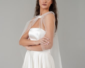 Sheer Tulle Wedding Cape | Bridal Shoulder Overlay | Rose Detail Capelet | Made in England
