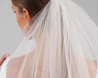 Short Wedding Veil | Ivory | Blusher Tulle | Shoulder Length Bridal | Simple Minimal | Made in England