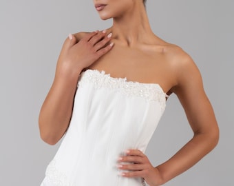 Ivory Duchess Bridal Corset Top | Strapless Lace Appliqué | Wedding Separates (Made in England)