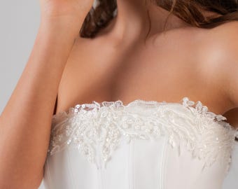 Ivory Floral Appliqué Bridal Corset Top | Boned Strapless Wedding Bustier | Made in England