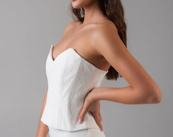 Sweetheart Boned Bridal Corset Top | Ivory Duchess Stretch Lace Wedding Bustier | Made in England