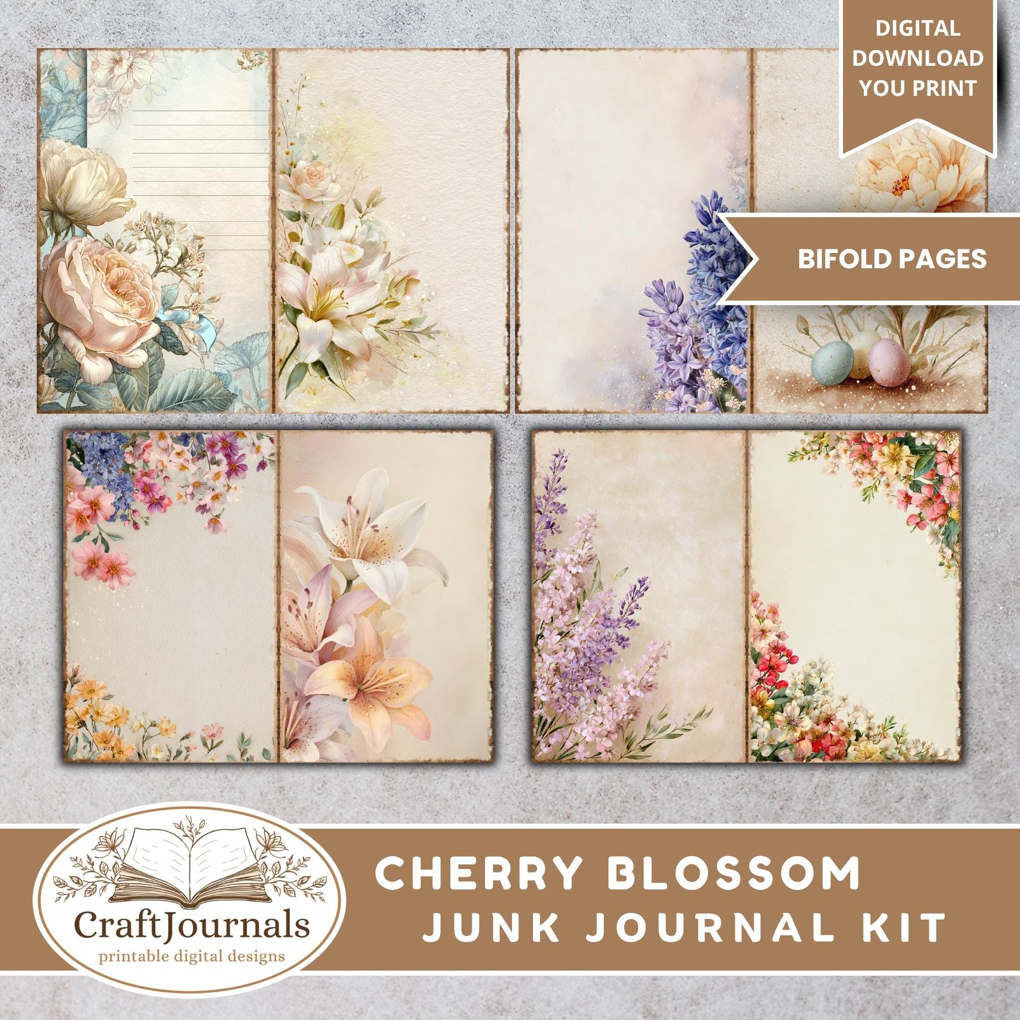 Cherry Blossom Junk Journal Kit, 205 Pages Printable Shabby Chic Sakura ...