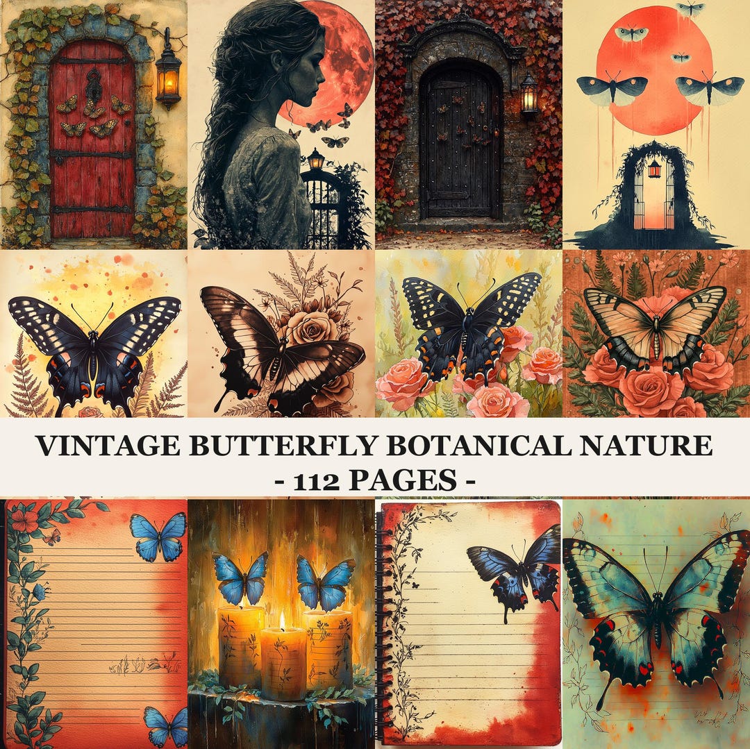 Vintage Butterfly Botanical Nature Junk Journal Kit 112 Printable Pages ...