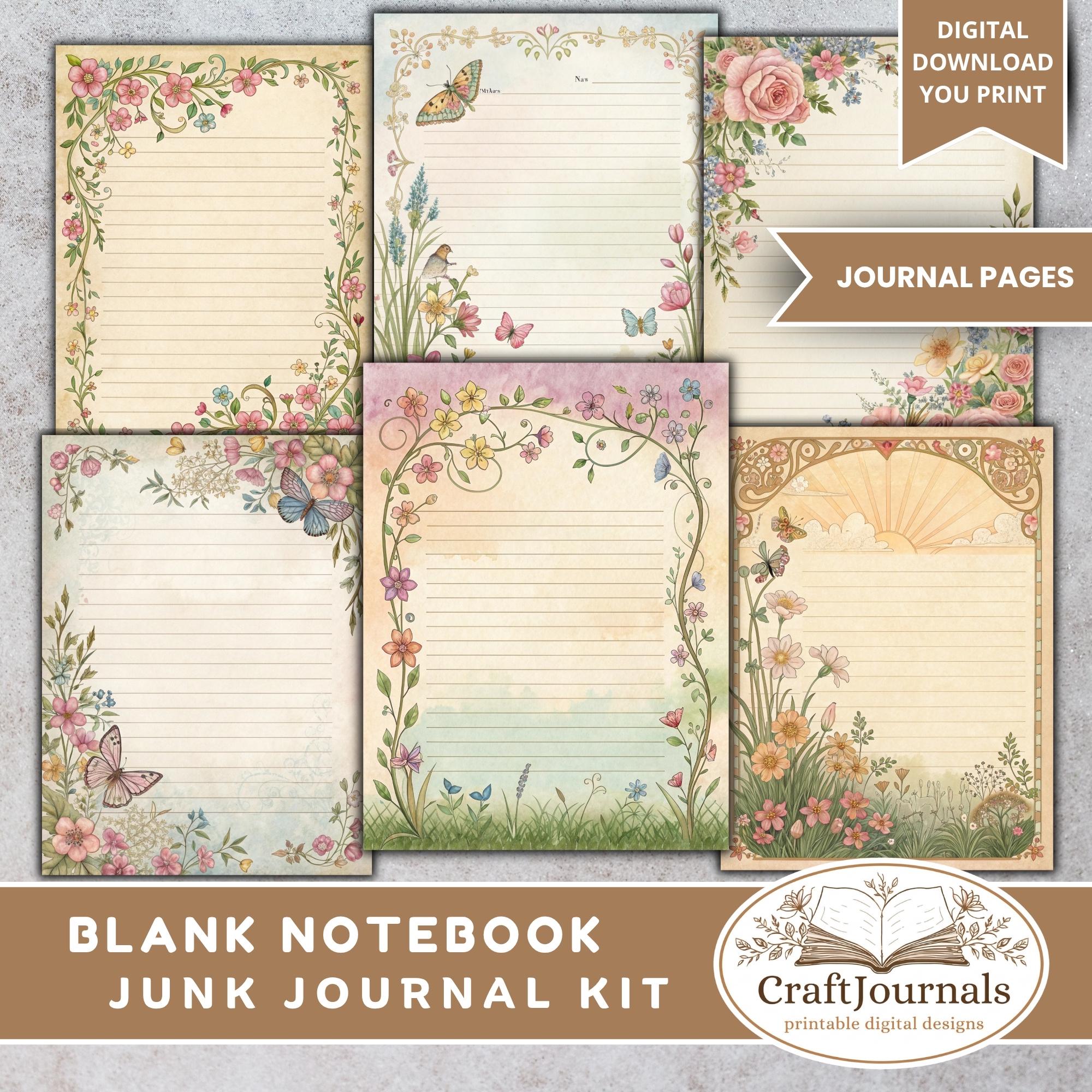 Blank Notebook Junk Journal Kit, Junk Journal Supplies, Lined Grid ...
