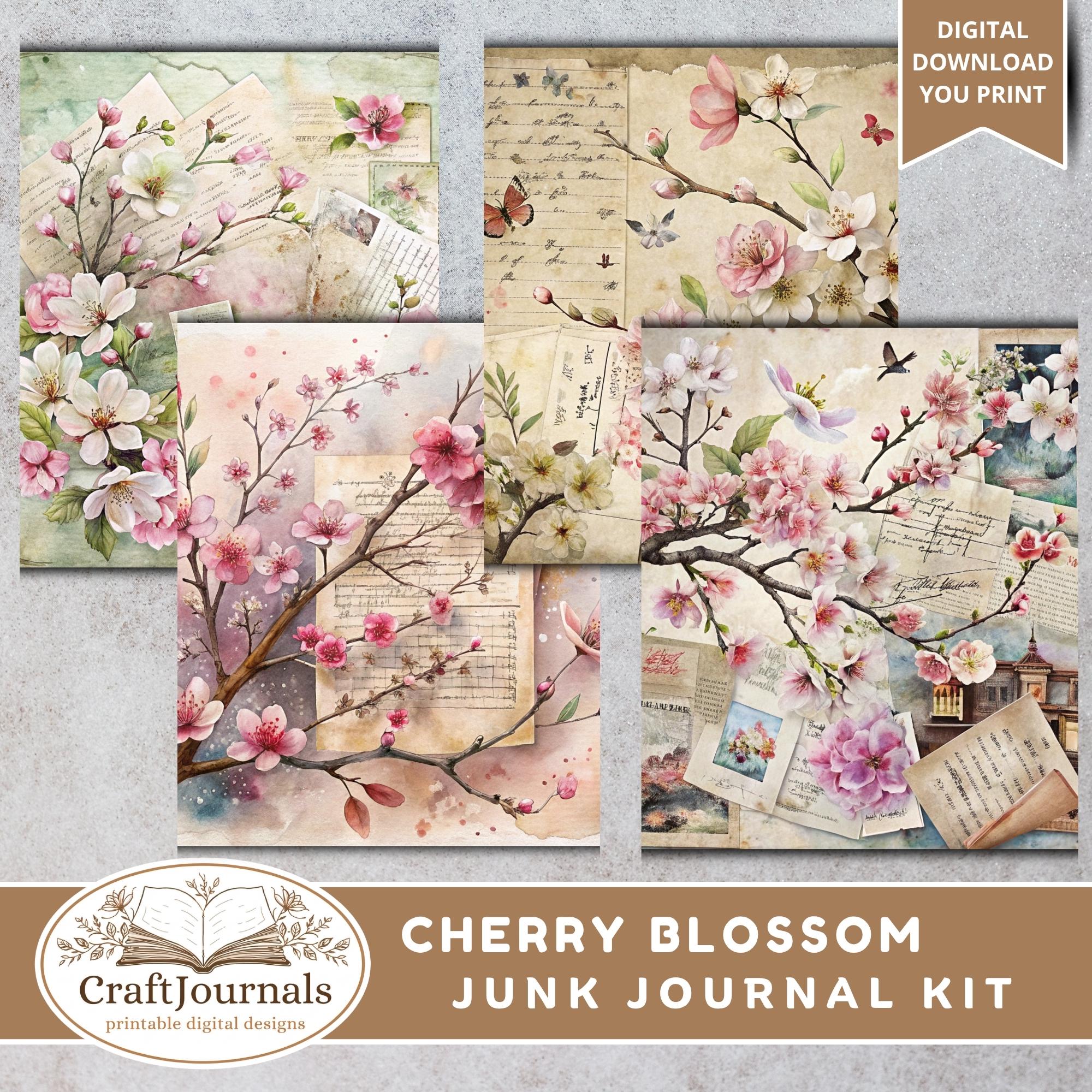 Cherry Blossom Junk Journal Kit, 205 Pages Printable Shabby Chic Sakura ...