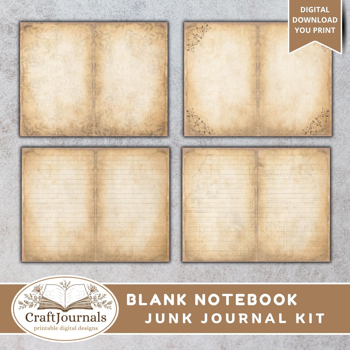 Blank Notebook Junk Journal Kit, Junk Journal Supplies, Lined Grid ...