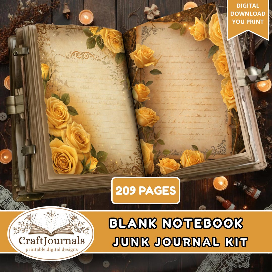Blank Notebook Junk Journal Kit, Junk Journal Supplies, Lined Grid ...