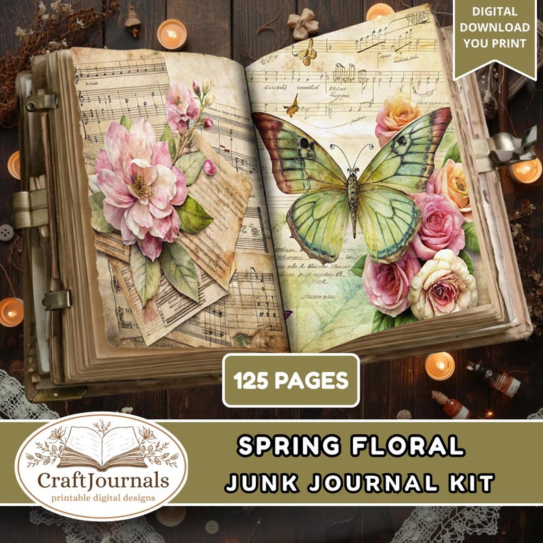 Spring Floral Junk Journal Kit 125 Pages Vintage Botanical Flowers ...