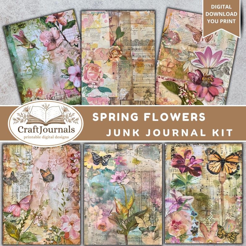 Spring Floral Junk Journal Kit 125 Pages Vintage Botanical Flowers ...