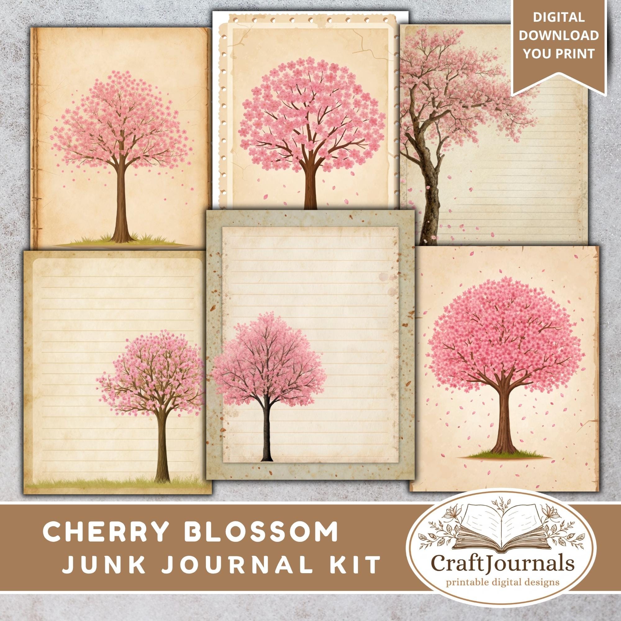 Cherry Blossom Junk Journal Kit, 205 Pages Printable Shabby Chic Sakura ...