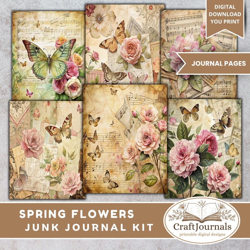 Spring Floral Junk Journal Kit 125 Pages Vintage Botanical Flowers ...