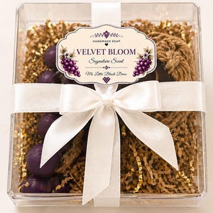 Mydło winogronowe na sznurku – zapach aksamitnego rozkwitu | Ręcznie robione luksusowe mydło w kostce | Kwiatowe mydło do kąpieli, prezent dla dbających o siebie