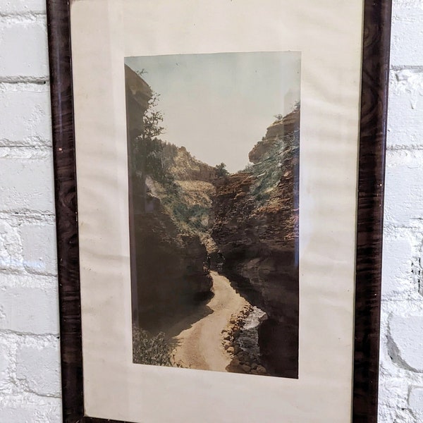 Early 1900s Vintage San Diego, California Hand Colored Tinted Original Large Framed Antique Photograph of SANDSTONE CANYON