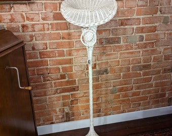 LOCAL PICKUP ONLY: Early 1900s Antique White Wicker Flower Bouquet Stand metal cone insert Weddings 52" Tall