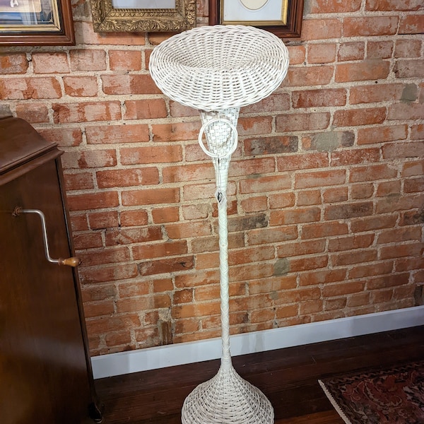 LOCAL PICKUP ONLY: Early 1900s Antique White Wicker Flower Bouquet Stand metal cone insert Weddings 52" Tall