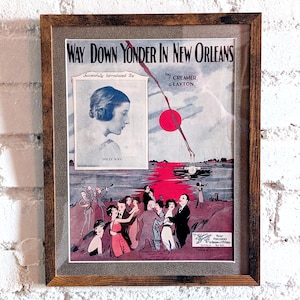 Framed 1922 Vintage Sheet Music &quot;Way Down Yonder In New Orleans&quot;  Dixieland Jazz Band Song performed by