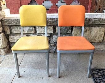 LOCAL PICKUP ONLY: Pair 1950s-60s Vintage Mid-Century Modern Cole Steel Office Chairs Yellow & Orange