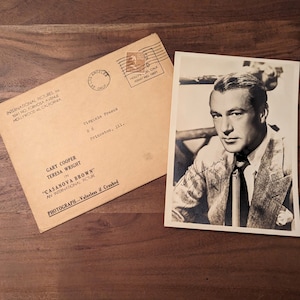 1944 GARY COOPER Original Photograph & Envelope "Casanova Brown" Movie Film Actor Promotional Photo with Printed Signature