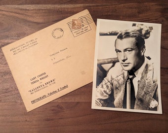 1944 GARY COOPER Original Photograph & Envelope "Casanova Brown" Movie Film Actor Promotional Photo with Printed Signature