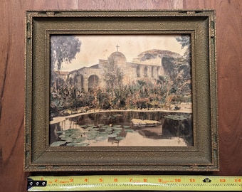 1910s Arts & Crafts Era FREDERICK W. MARTIN Original Vintage Signed Hand Colored Framed Photograph - Pool Mission San Juan Capistrano