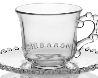 1930s Vintage Cup & Saucer Imperial Glass Ohio CANDLEWICK Clear Cup and Saucer Set 7611610 footed and flared lip 1930-1939