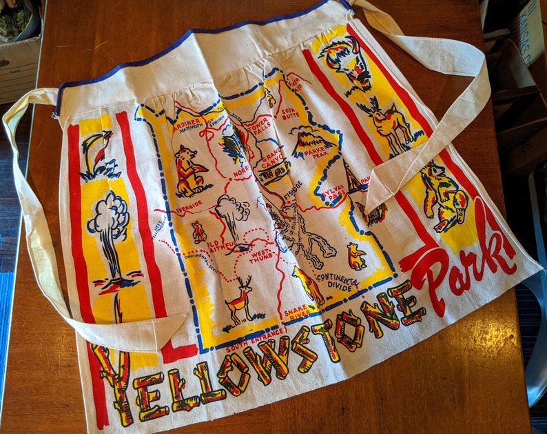 1950's YELLOWSTONE Apron Vintage Souvenir Cactus Cloth or Etsy