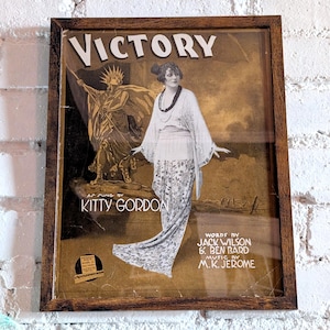 Framed 1918 Vintage WWI Sheet Music &quot;VICTORY&quot; World War I Song Kitty Gordon Patriotic Song