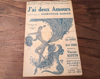 Original 1930 JOSEPHINE BAKER Vintage Sheet Music illustrated Art Deco Cover with Cheetah Black Americana
